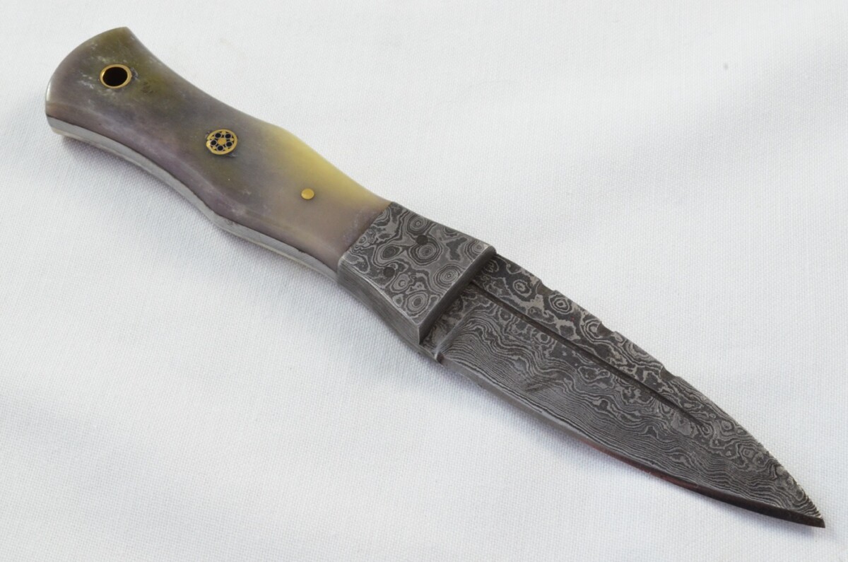 Unique New Genuine Damascus Steel Bespoke Full Tang Camel Bone Handle Sheffield Sgian Dubh with Leather Sheath Gift Boxed - Image 5