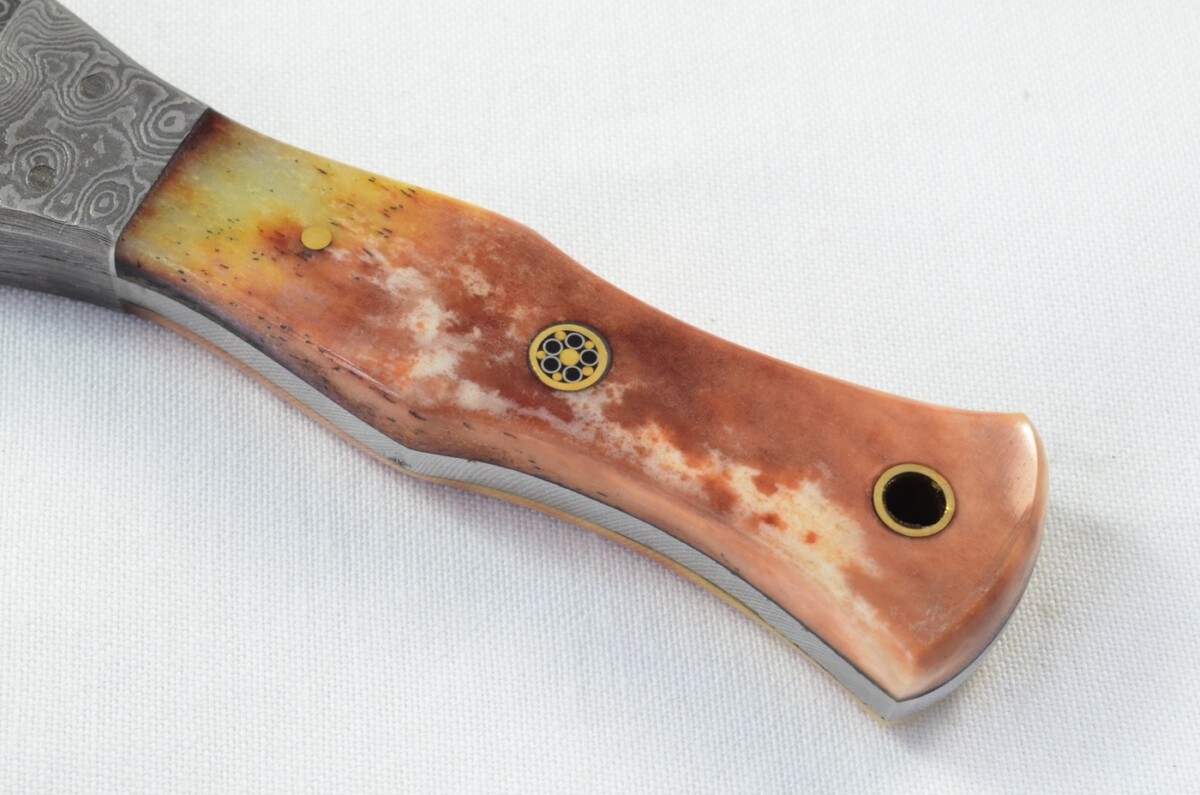 Unique New Genuine Damascus Steel Bespoke Full Tang Camel Bone Handle Sheffield Sgian Dubh with Leather Sheath Gift Boxed - Image 5