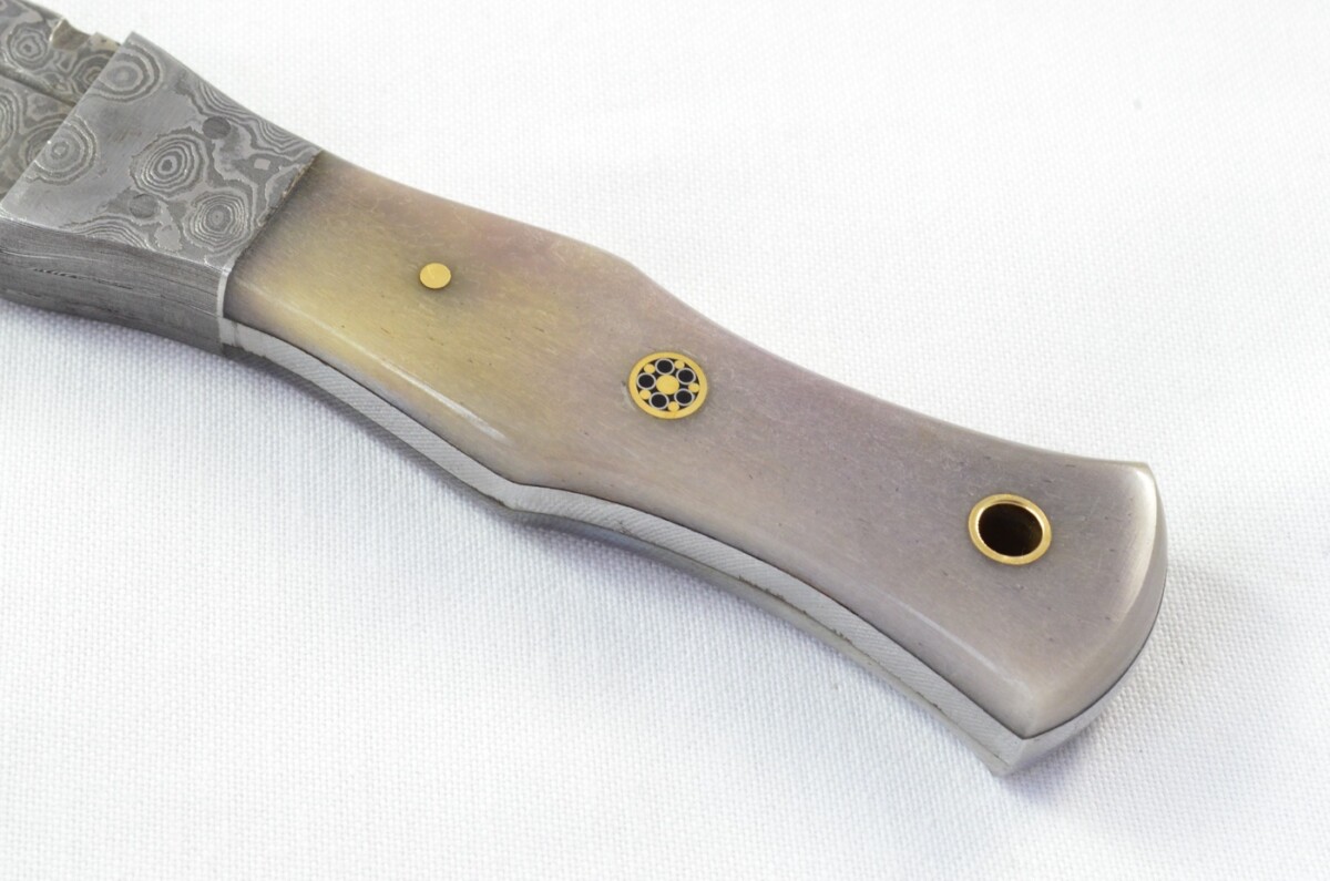 Unique New Genuine Damascus Steel Bespoke Full Tang Camel Bone Handle Sheffield Sgian Dubh with Leather Sheath Gift Boxed - Image 3
