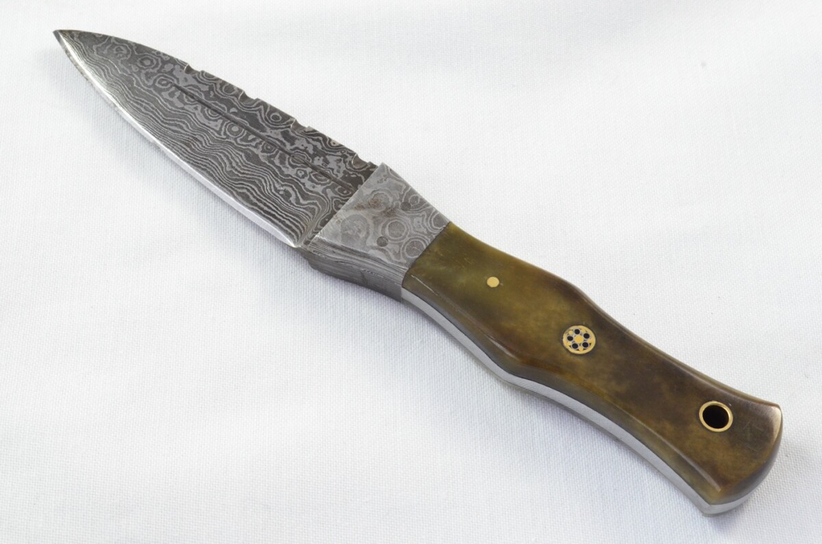 Unique New Genuine Damascus Steel Bespoke Full Tang Camel Bone Handle Sheffield Sgian Dubh with Leather Sheath Gift Boxed - Image 2