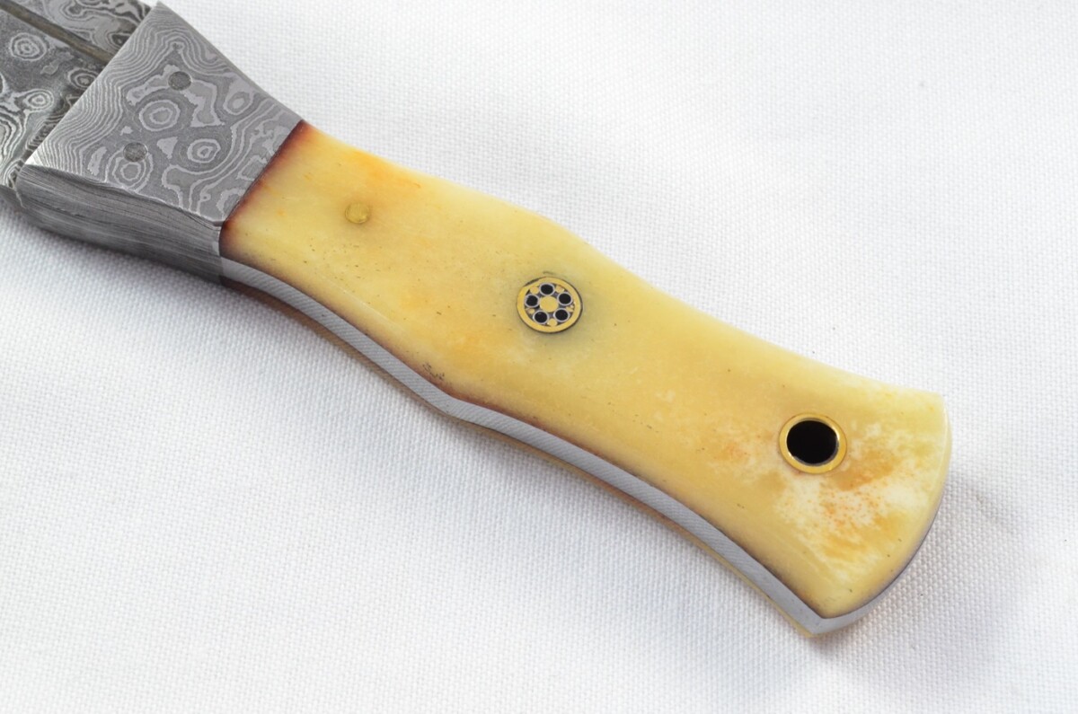 Unique New Genuine Damascus Steel Bespoke Full Tang Camel Bone Handle Sheffield Sgian Dubh with Leather Sheath Gift Boxed - Image 3