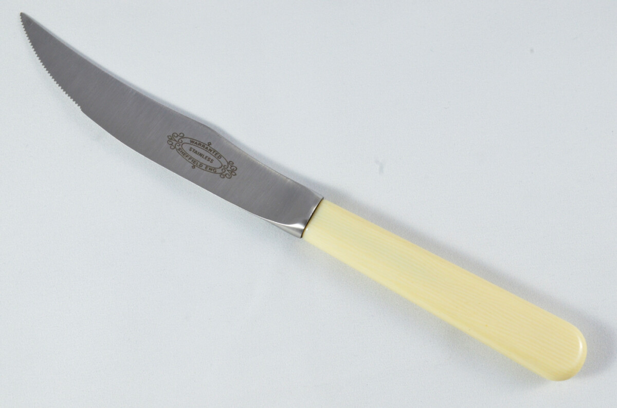 New Fantastic Genuine Cream Handle Steak Knife & Fork Brushed Finish Made In Sheffield England - Image 6