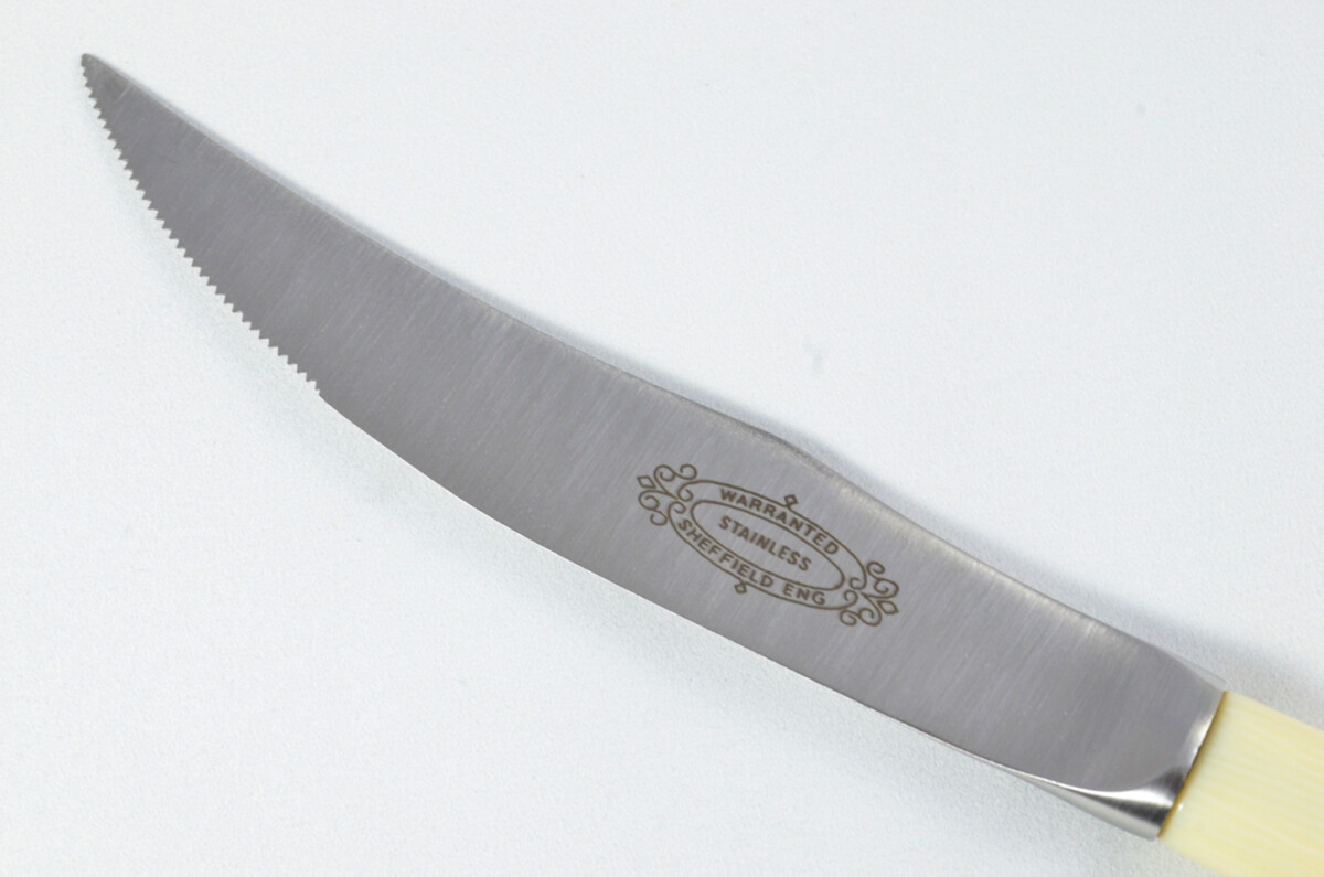 New Fantastic Genuine Cream Handle Steak Knife & Fork Brushed Finish Made In Sheffield England - Image 2