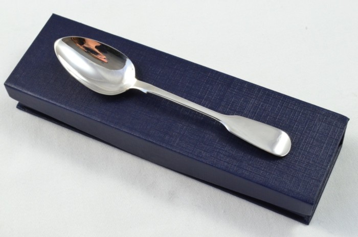 London Solid Silver Antique Christening Spoon - Old English Fiddle Pattern - Made in 1843 - Presentation Case