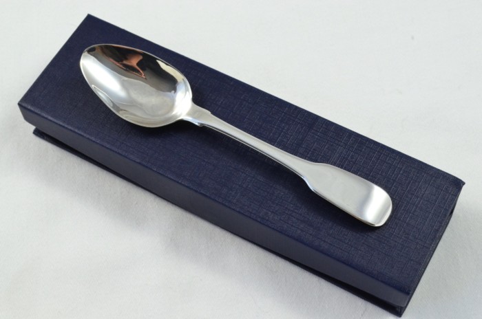 William Bateman London Solid Silver Antique Christening Spoon - Old English Fiddle Pattern - Made in 1824 - Presentation Case
