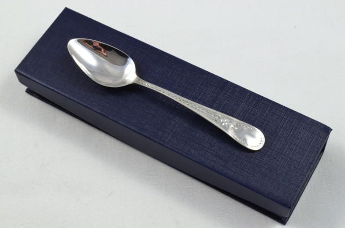 London Solid Silver Antique Christening Spoon - Irish Bright Cut - Made in 1810 - Presentation Case