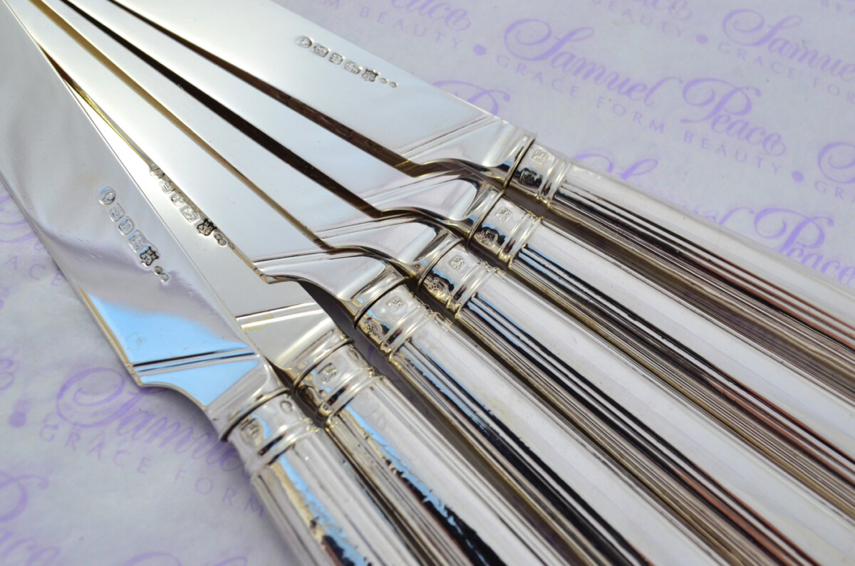OLD ENGLISH 12 PAIRS STERLING SILVER HANDLED AND BLADED KNIVES & FORKS LONDON 1888 - Image 5