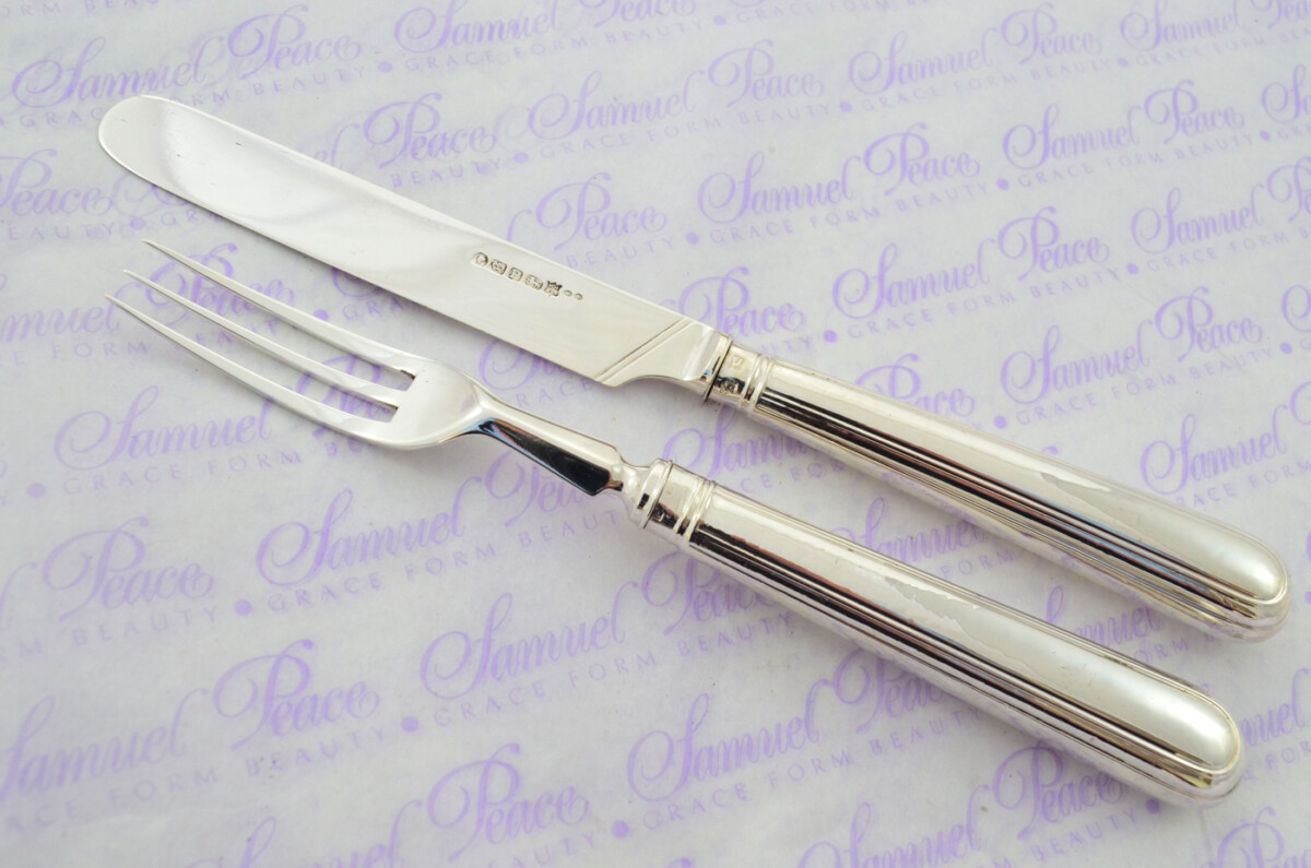 OLD ENGLISH 12 PAIRS STERLING SILVER HANDLED AND BLADED KNIVES & FORKS LONDON 1888 - Image 9