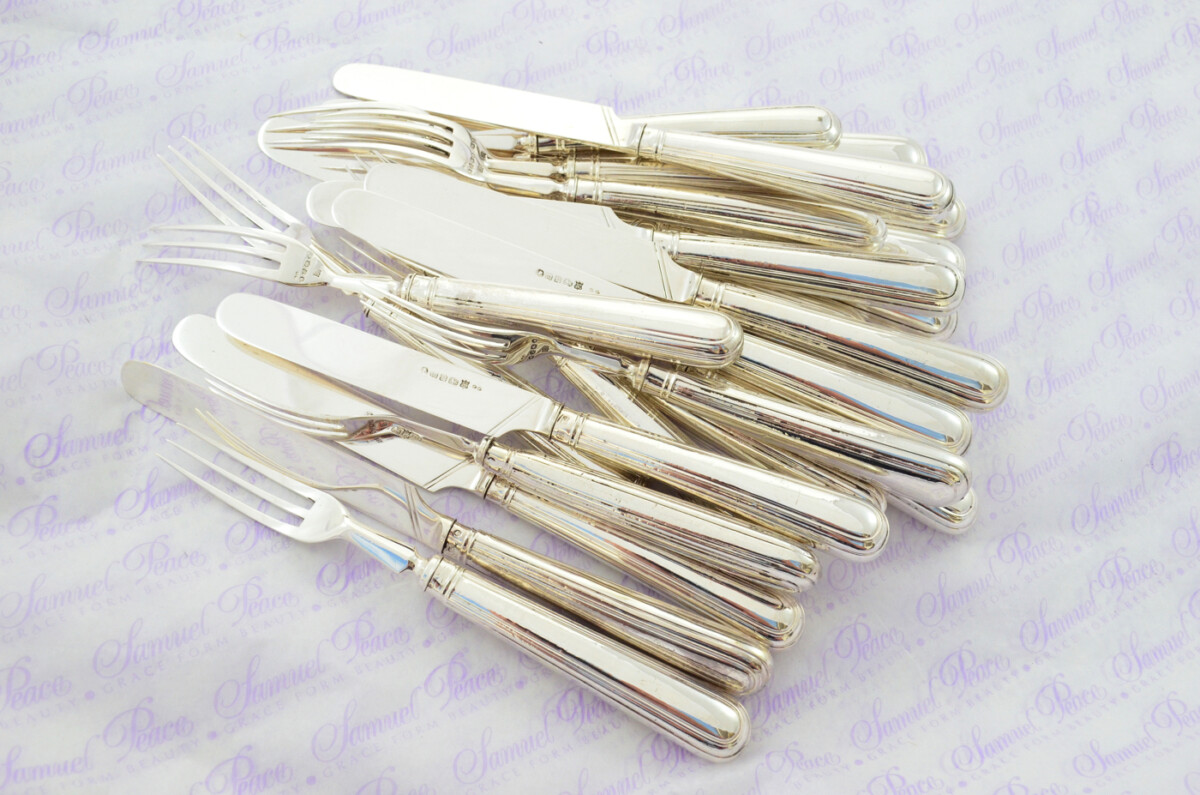 OLD ENGLISH 12 PAIRS STERLING SILVER HANDLED AND BLADED KNIVES & FORKS LONDON 1888 - Image 13