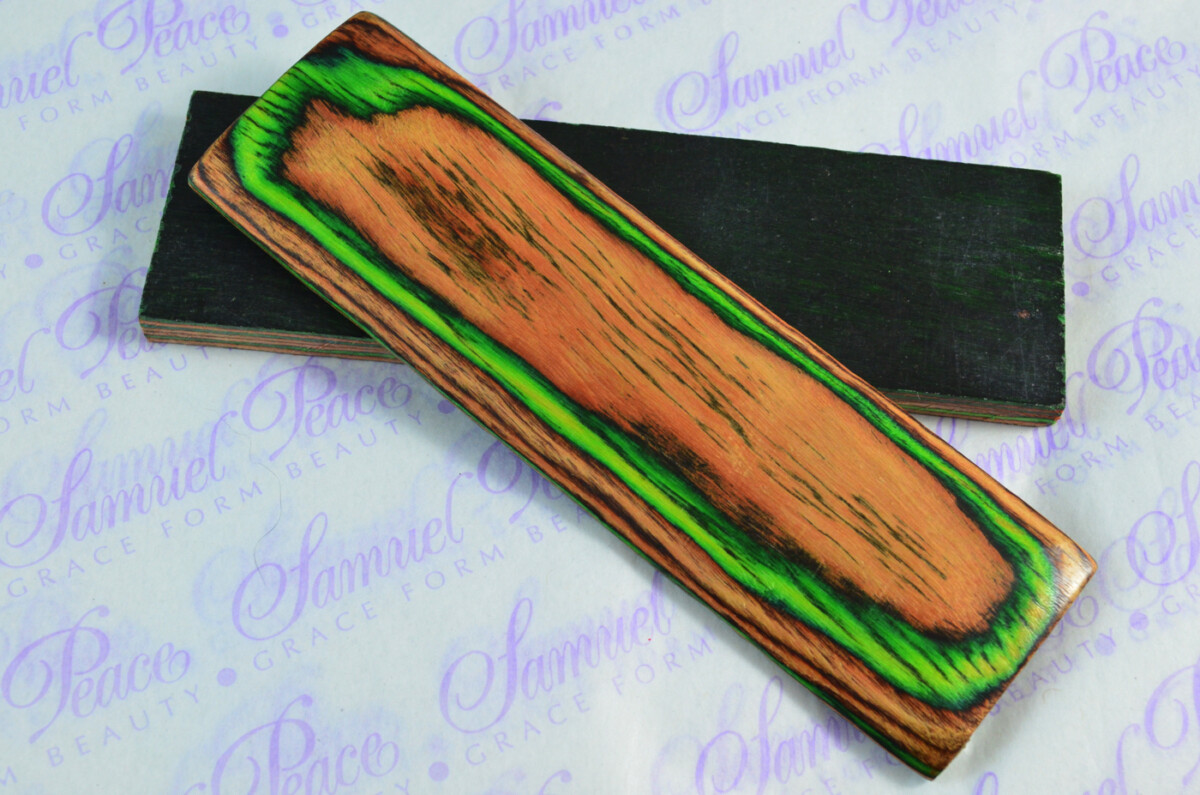 Pair of Green & Orange Laminated Wood Knife Scales Knife Making Parts Wood Blanks