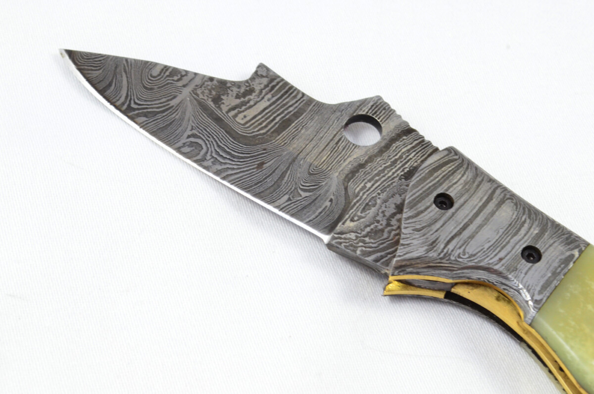 A Beautiful Handmade Damascus Steel Bladed Engraved Camel Bone Scaled Pocket Knife - Image 4