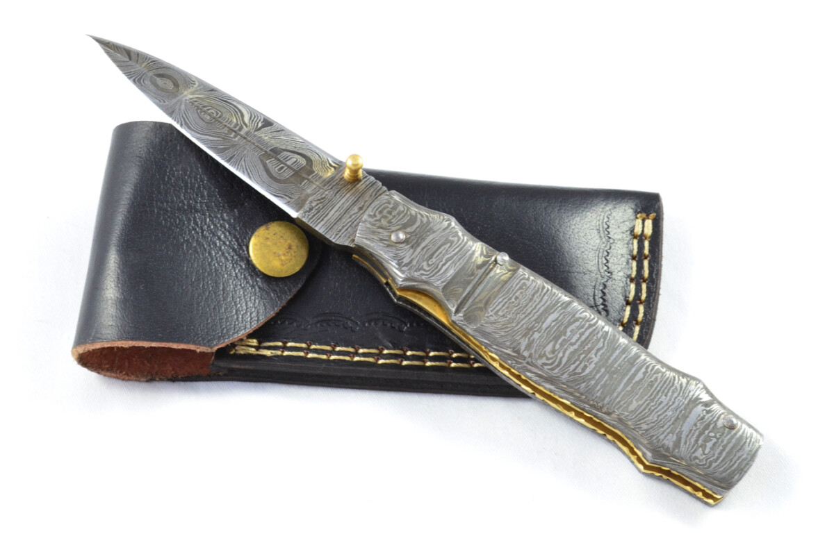 A Beautiful Handmade Damascus Steel Bladed Damascus Scaled Pocket Knife