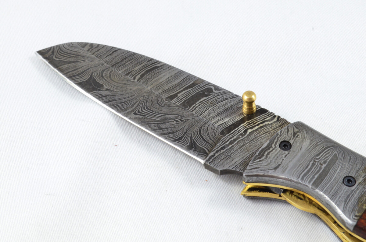 A Beautiful Handmade Damascus Steel Bladed Rosewood Scaled Pocket Knife - Image 3