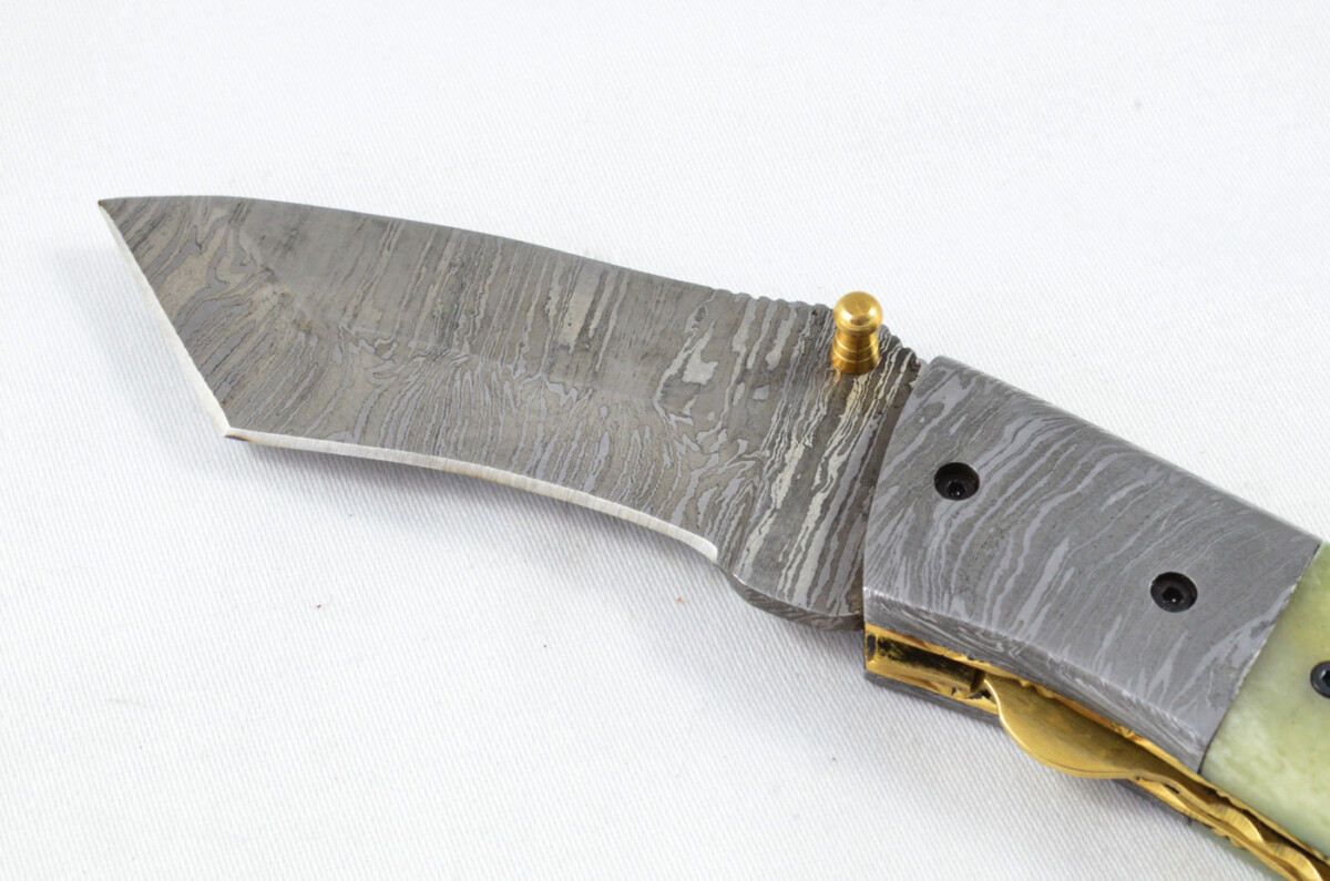 A Beautiful Handmade Damascus Steel Bladed Engraved Camel Bone Scaled Pocket Knife - Image 3