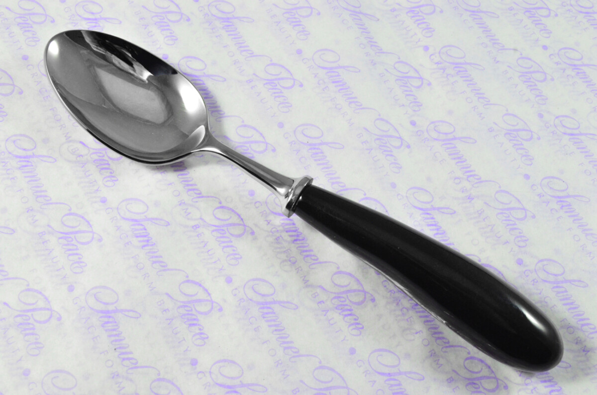 Six Brand New Genuine Water Buffalo Handle Dessert Spoons Made in Sheffield England - Image 3
