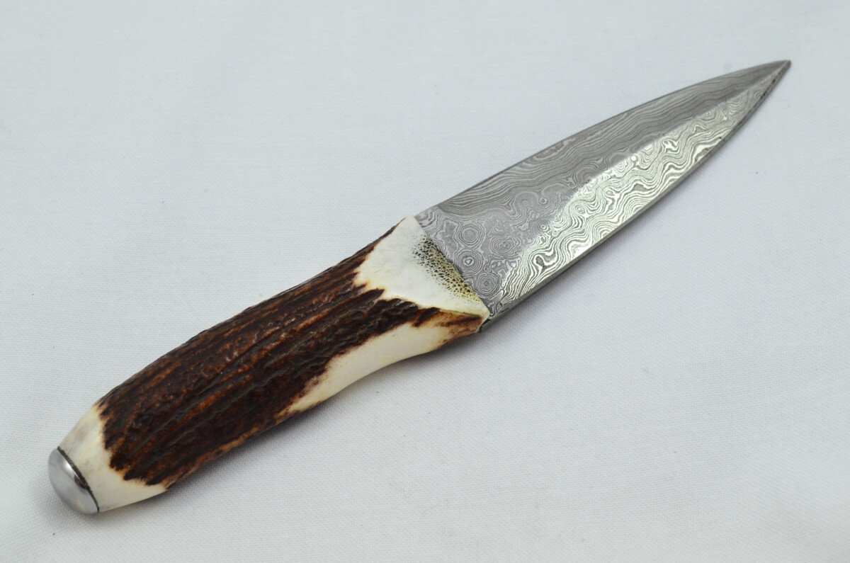 A Fantastic Genuine Stag Horn Handle Double Edged Damascus Steel Sgian Dubh Made in Sheffield England - Image 7