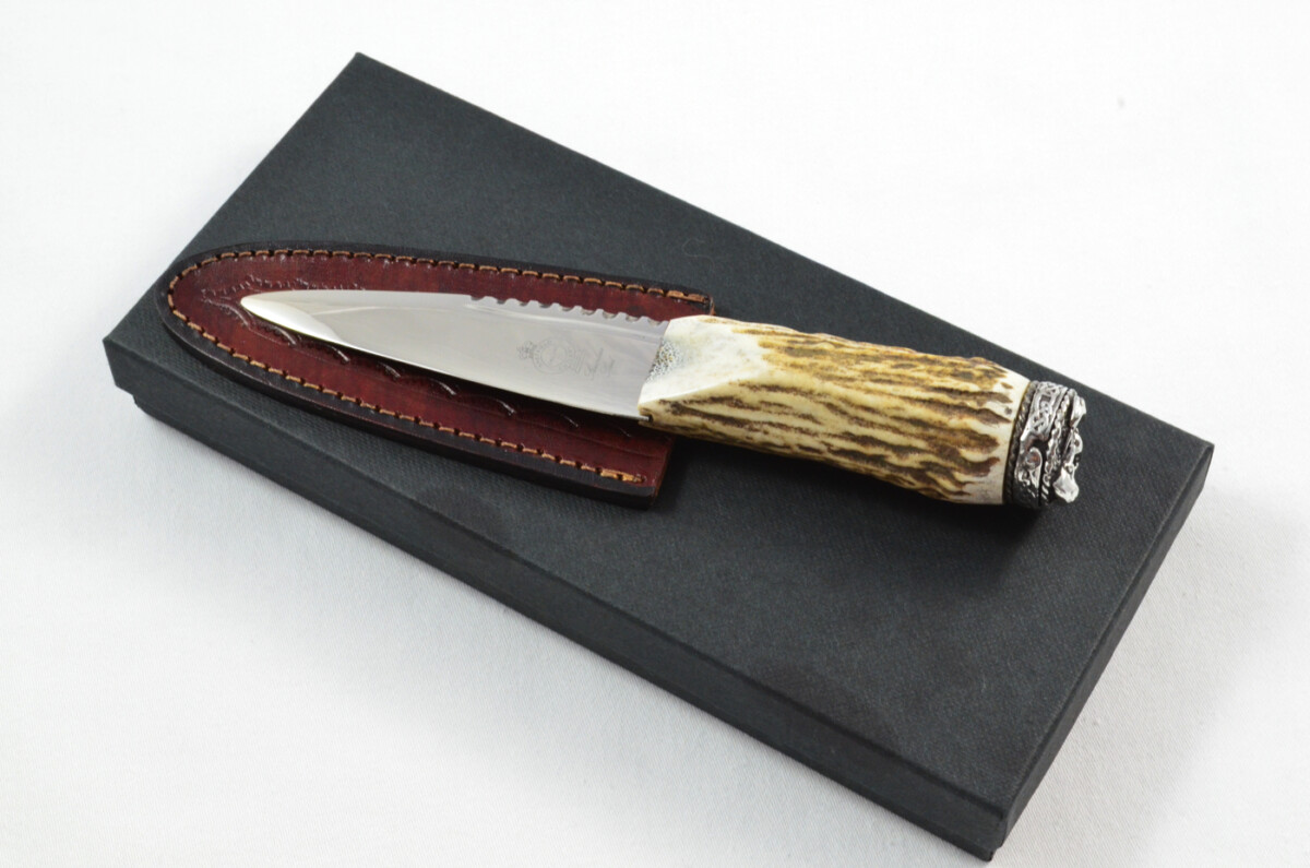 Antler Stag Horn Handle Pewter Capped Sgain Dubh Dirk Hand Forged Stainless Steel Blade Made In Sheffield England