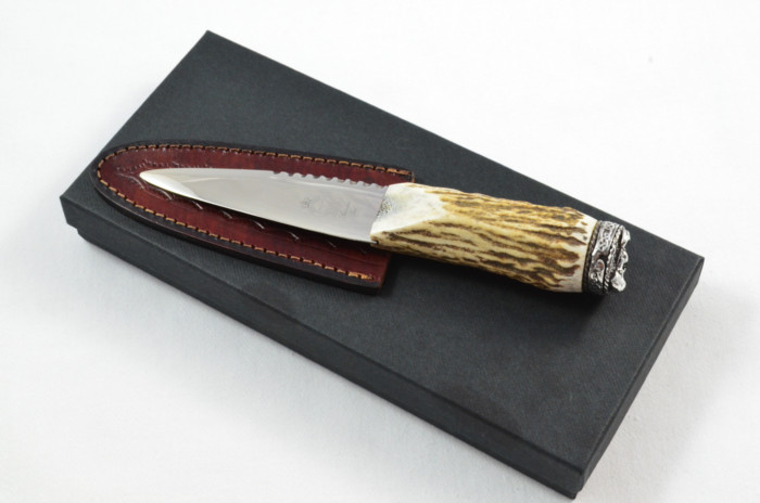 Antler Stag Horn Handle Pewter Capped Sgain Dubh Dirk Hand Forged Stainless Steel Blade Made In Sheffield England