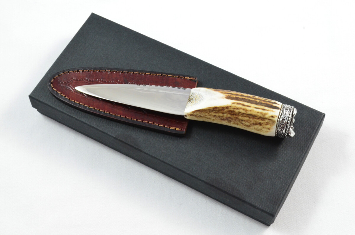 Antler Stag Horn Handle Pewter Capped Sgain Dubh Dirk Hand Forged Carbon Steel Blade Made In Sheffield England