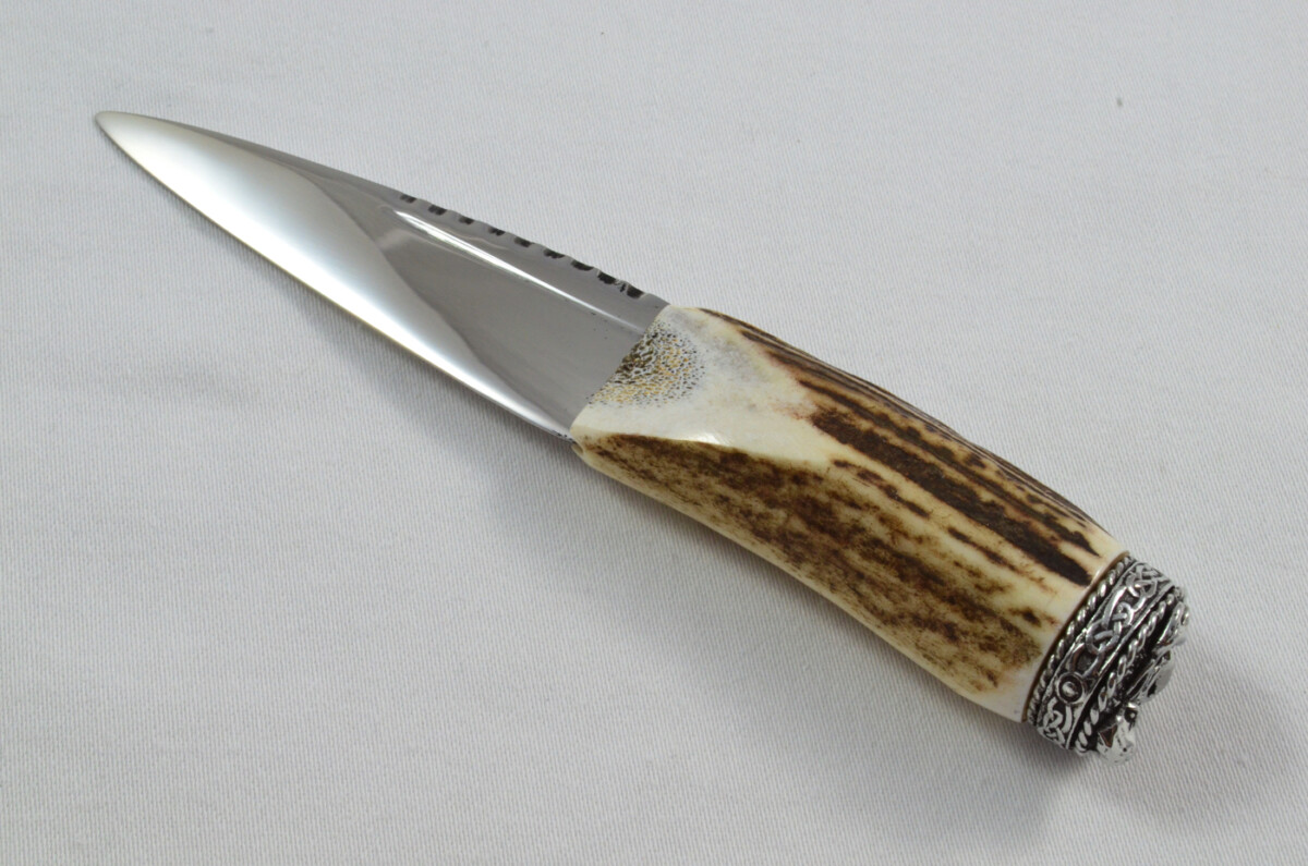 Antler Stag Horn Handle Pewter Capped Sgain Dubh Dirk Hand Forged Carbon Steel Blade Made In Sheffield England - Image 2