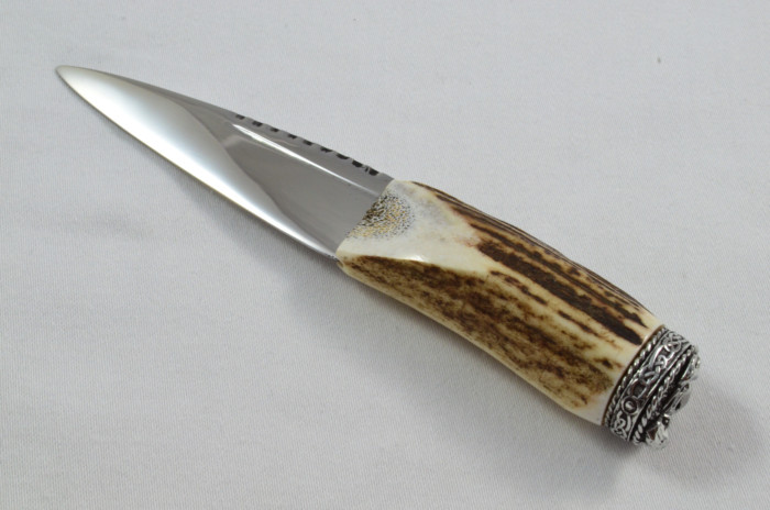 Antler Stag Horn Handle Pewter Capped Sgain Dubh Dirk Hand Forged Carbon Steel Blade Made In Sheffield England - Image 2