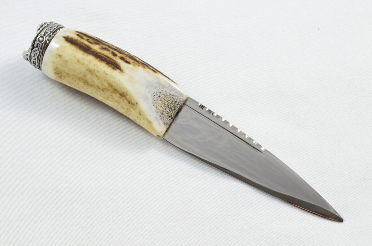 Antler Stag Horn Handle Pewter Capped Sgain Dubh Dirk Hand Forged Carbon Steel Blade Made In Sheffield England - Image 6