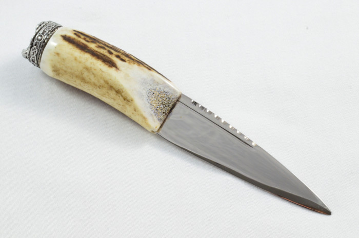 Antler Stag Horn Handle Pewter Capped Sgain Dubh Dirk Hand Forged Carbon Steel Blade Made In Sheffield England - Image 6