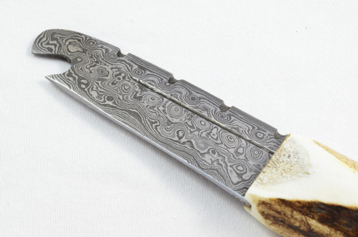 Antler Stag Horn Handle Pewter Capped Sgain Dubh Dirk Damascus Steel Bottle Opener Blade Made In Sheffield England - Image 3