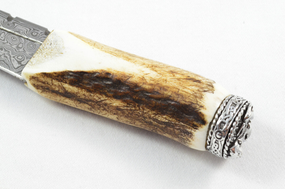Antler Stag Horn Handle Pewter Capped Sgain Dubh Dirk Damascus Steel Bottle Opener Blade Made In Sheffield England - Image 4