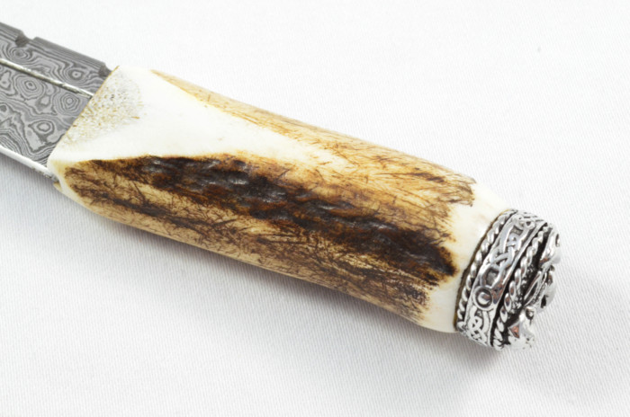 Antler Stag Horn Handle Pewter Capped Sgain Dubh Dirk Damascus Steel Bottle Opener Blade Made In Sheffield England - Image 4