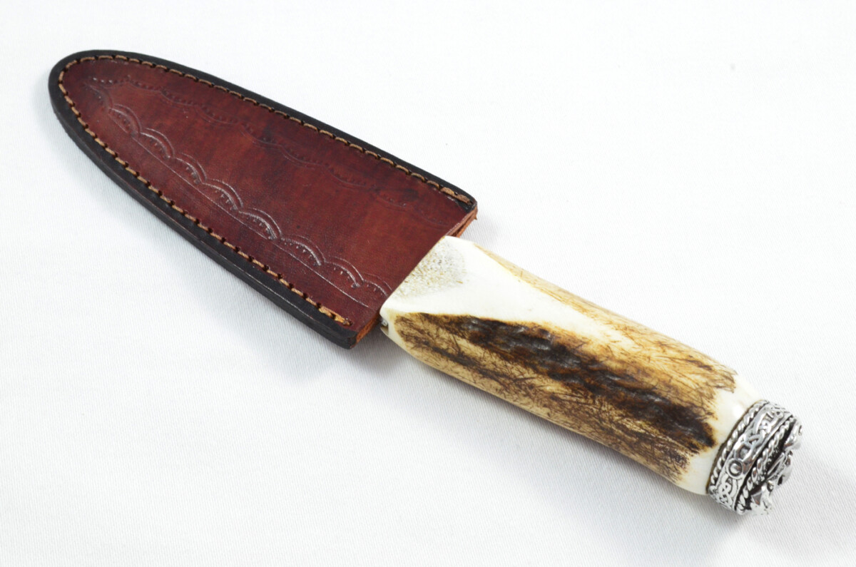 Antler Stag Horn Handle Pewter Capped Sgain Dubh Dirk Damascus Steel Bottle Opener Blade Made In Sheffield England - Image 7