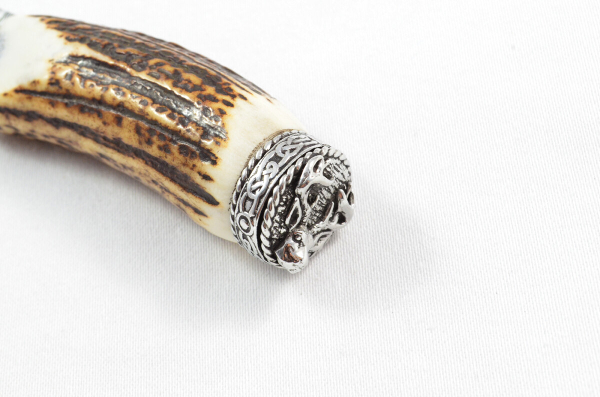 Antler Stag Horn Handle Pewter Capped Sgain Dubh Dirk Damascus Steel Swaged Edge Blade Made In Sheffield England - Image 5