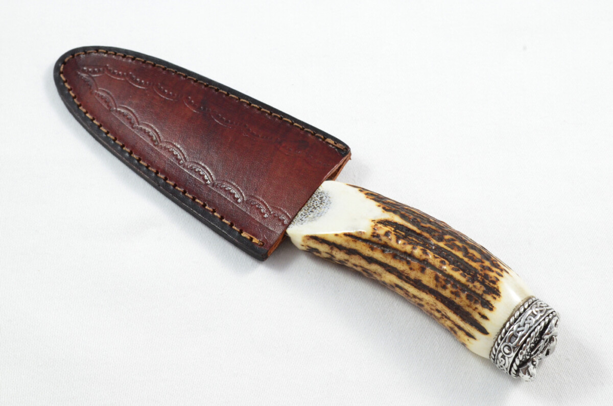 Antler Stag Horn Handle Pewter Capped Sgain Dubh Dirk Damascus Steel Swaged Edge Blade Made In Sheffield England - Image 7