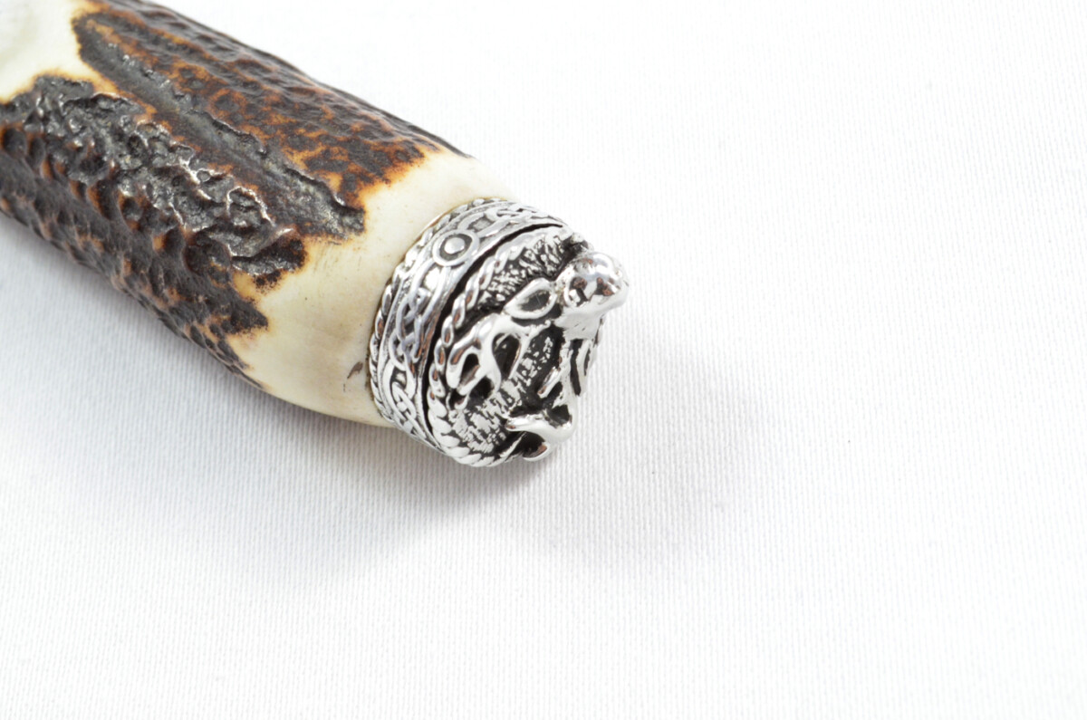 Antler Stag Horn Handle Pewter Capped Sgain Dubh Dirk Damascus Steel Double Edge Blade Made In Sheffield England - Image 5