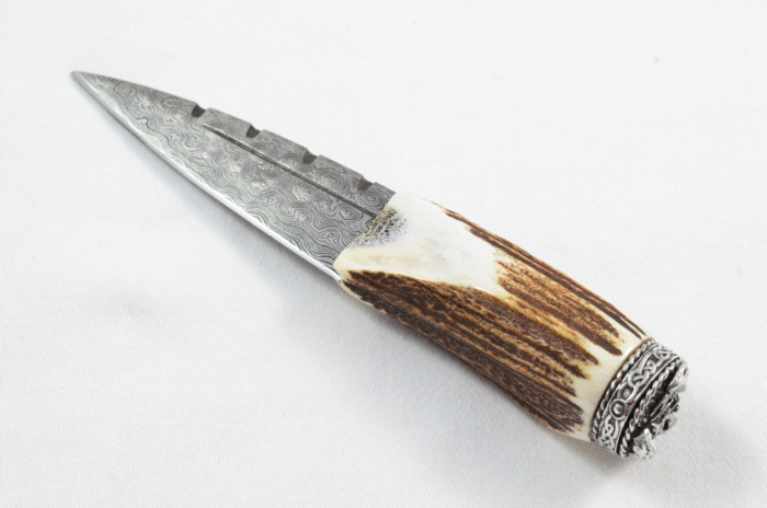 Antler Stag Horn Handle Pewter Capped Sgain Dubh Dirk Damascus Steel Blade Made In Sheffield England - Image 2