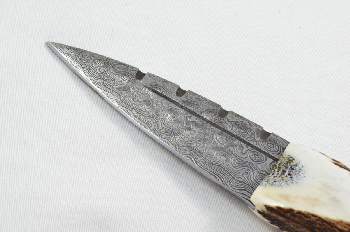 Antler Stag Horn Handle Pewter Capped Sgain Dubh Dirk Damascus Steel Blade Made In Sheffield England - Image 3