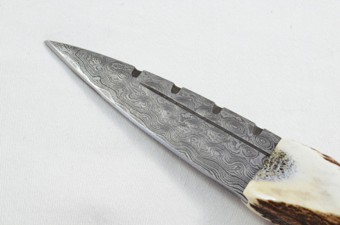 Antler Stag Horn Handle Pewter Capped Sgain Dubh Dirk Damascus Steel Blade Made In Sheffield England - Image 3