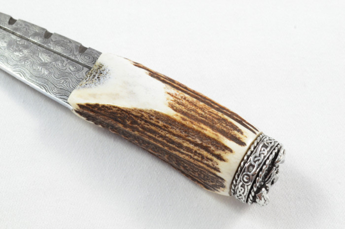 Antler Stag Horn Handle Pewter Capped Sgain Dubh Dirk Damascus Steel Blade Made In Sheffield England - Image 4