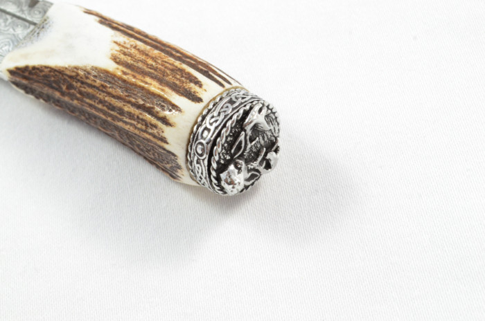 Antler Stag Horn Handle Pewter Capped Sgain Dubh Dirk Damascus Steel Blade Made In Sheffield England - Image 5