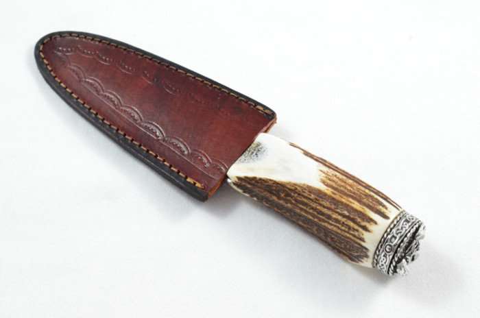 Antler Stag Horn Handle Pewter Capped Sgain Dubh Dirk Damascus Steel Blade Made In Sheffield England - Image 7