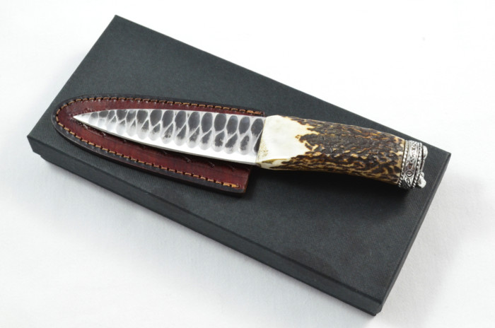 Antler Stag Horn Handle Pewter Capped Sgain Dubh Dirk Hand Forged Steel Blade Made In Sheffield England