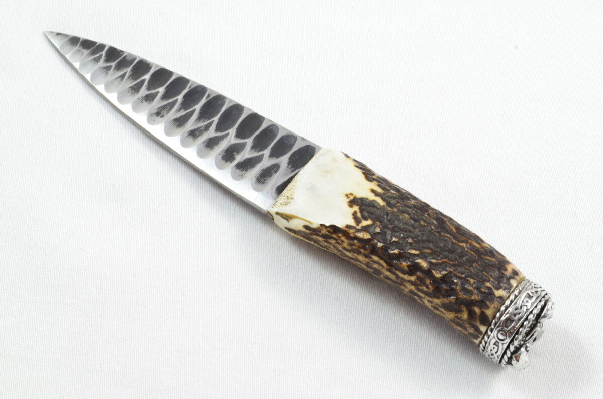 Antler Stag Horn Handle Pewter Capped Sgain Dubh Dirk Hand Forged Steel Blade Made In Sheffield England - Image 2