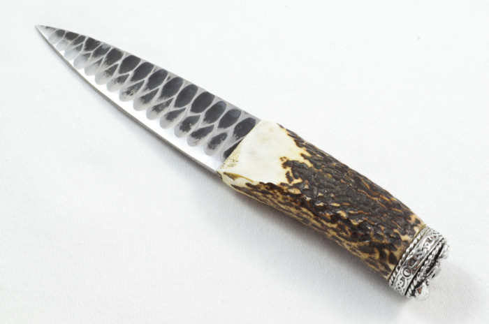 Antler Stag Horn Handle Pewter Capped Sgain Dubh Dirk Hand Forged Steel Blade Made In Sheffield England - Image 2