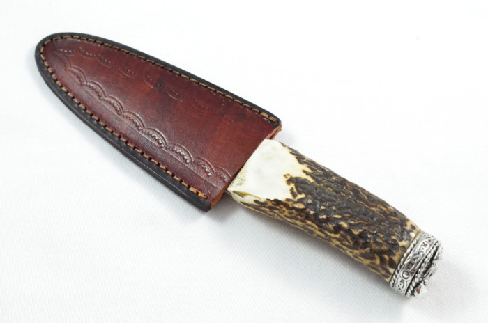 Antler Stag Horn Handle Pewter Capped Sgain Dubh Dirk Hand Forged Steel Blade Made In Sheffield England - Image 7