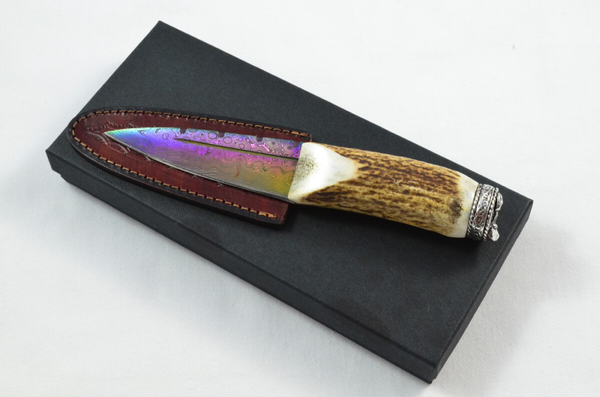Antler Stag Horn Handle Pewter Capped Sgain Dubh Dirk Heat Treated Damascus Steel Blade Made In Sheffield England