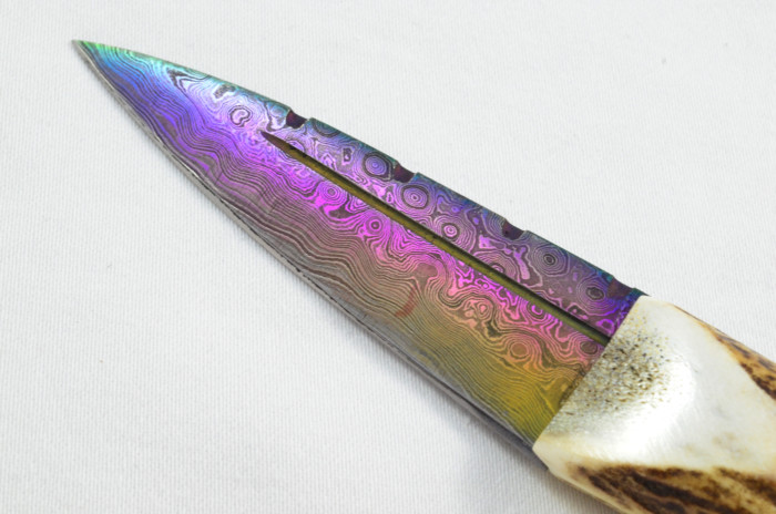 Antler Stag Horn Handle Pewter Capped Sgain Dubh Dirk Heat Treated Damascus Steel Blade Made In Sheffield England - Image 3