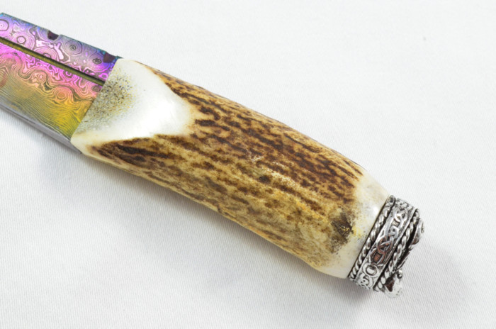 Antler Stag Horn Handle Pewter Capped Sgain Dubh Dirk Heat Treated Damascus Steel Blade Made In Sheffield England - Image 6