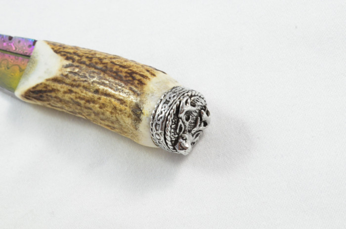 Antler Stag Horn Handle Pewter Capped Sgain Dubh Dirk Heat Treated Damascus Steel Blade Made In Sheffield England - Image 5