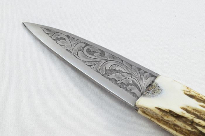 Antler Stag Horn Handle Pewter Capped Sgain Dubh Dirk Hand Engraved Steel Blade Made In Sheffield England - Image 3