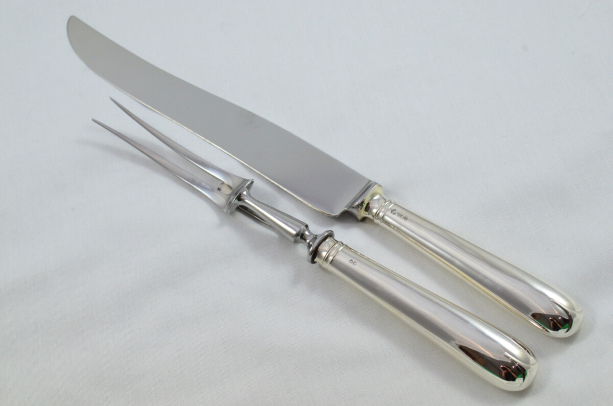 Old English Pip Wooden Cased Sterling Silver Handled 2 Piece Carving Set 1973 - Image 2
